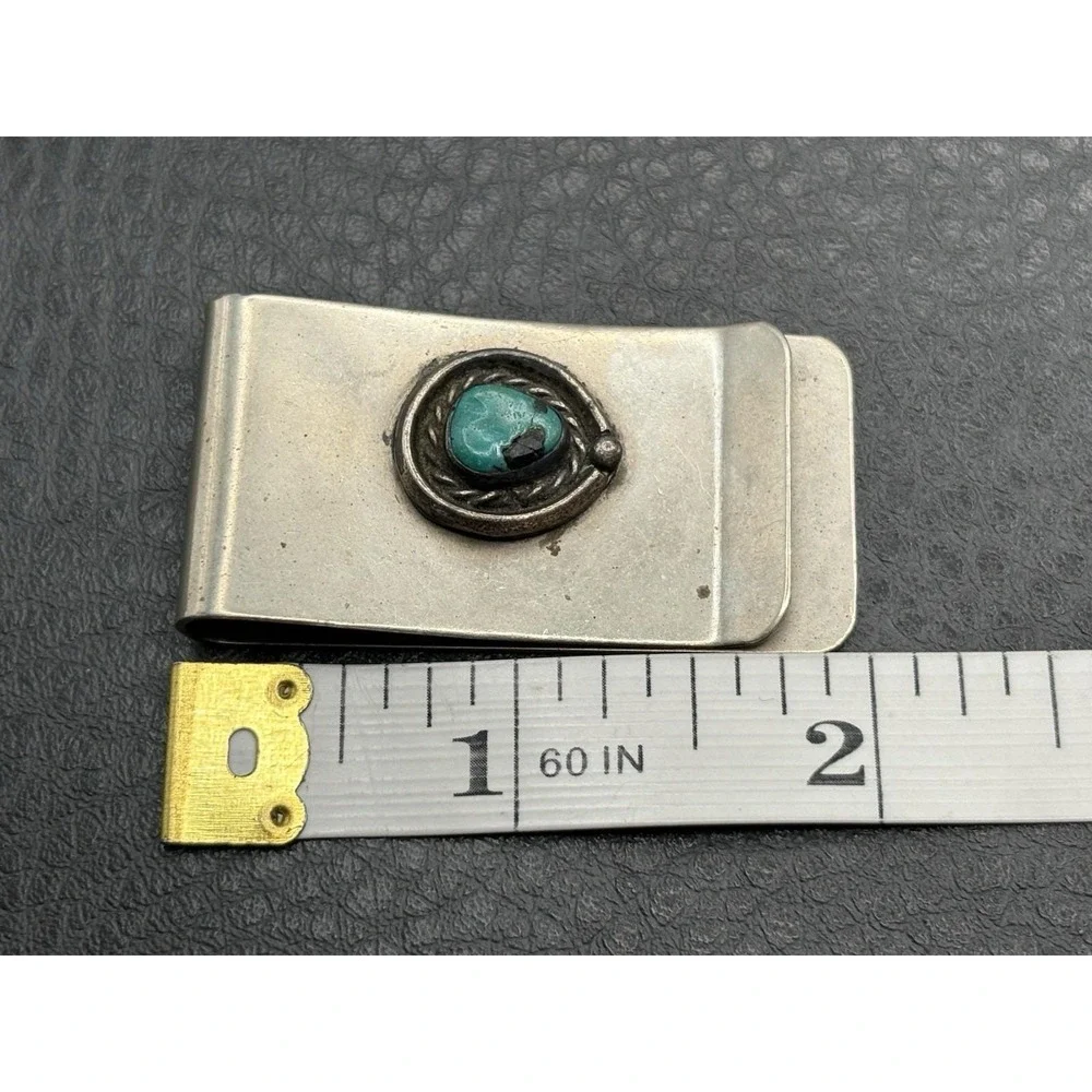 Vintage Silver Tone Turquoise Money Clip Southwest Style